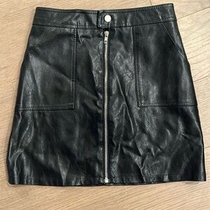 Black leather high waist skort